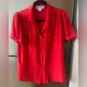 Vintage 100% Silk Red Blouse Lynn Michelle Made in Hong Kong Size 12